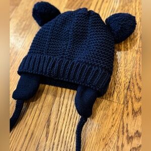 Adorable Crochet knit bear ears winter hat for baby girl / boy - size S - Navy